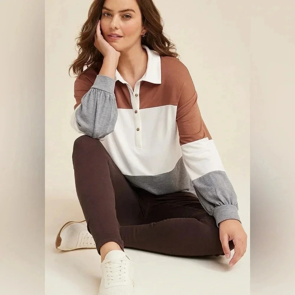 Rugby Colorblock Henley Tee, Size 1X